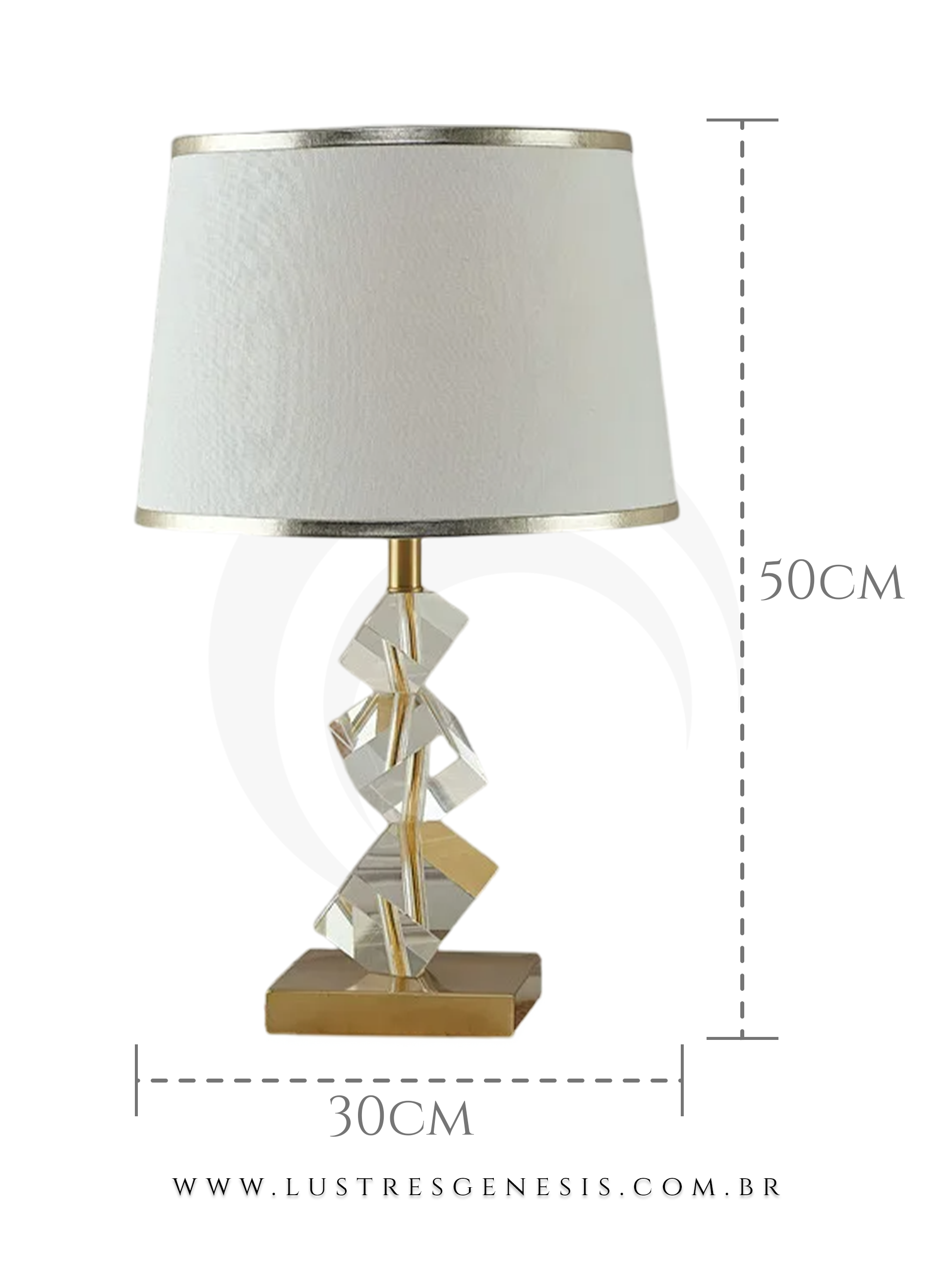 Medidas do Abajur de Cristal Athena Dourada com Cúpula Branca